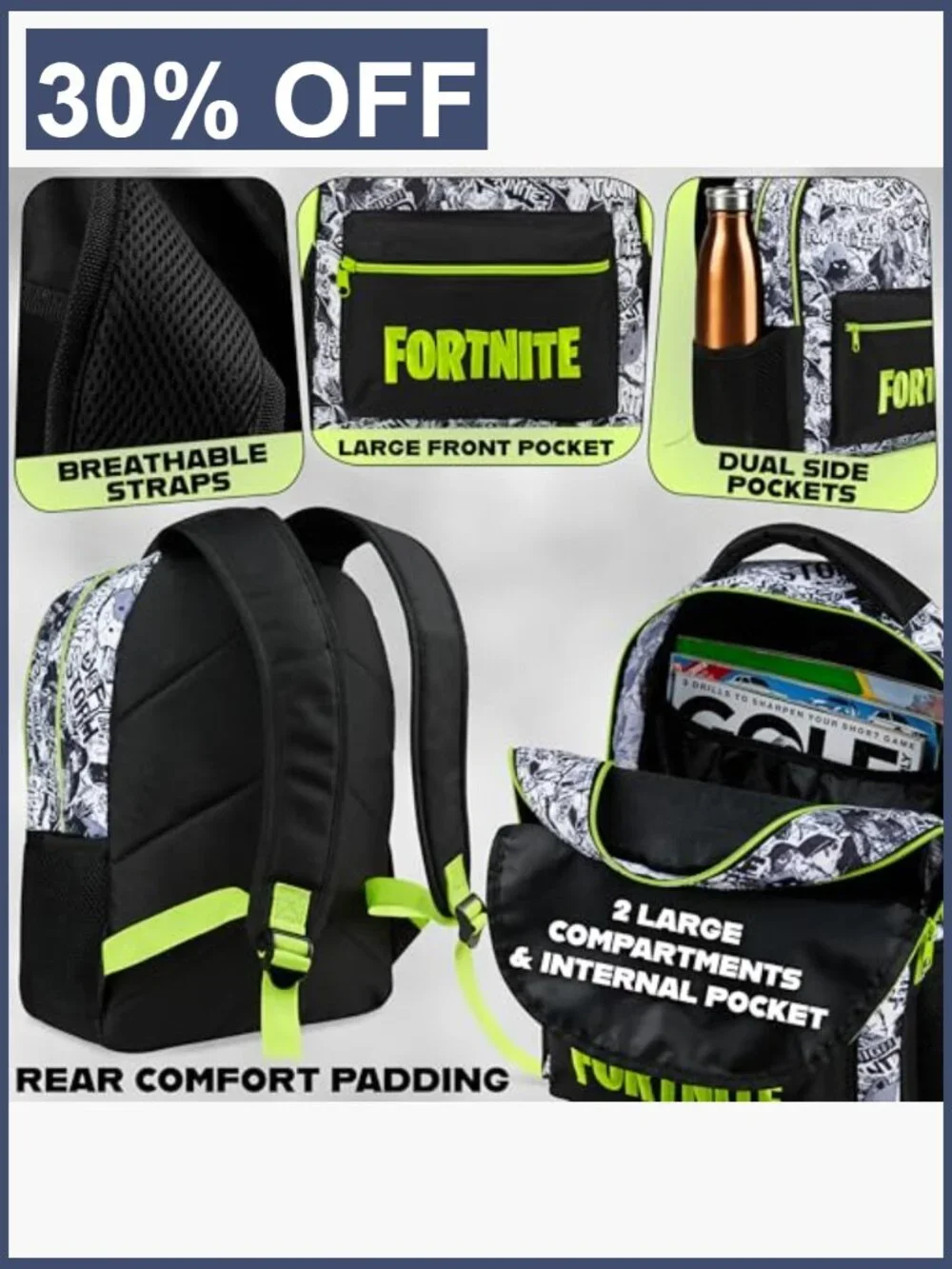 Fortnite School Backpack for Kids Teens Large Capacity Travel Sports Rucksack